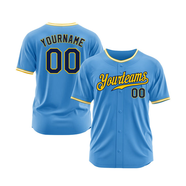 Custom Powder Blue Navy Gold-White Classic Style Authentic Sports Baseball Jersey