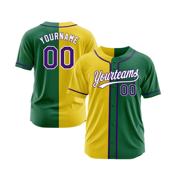 Custom Kelly Green Purple-Yellow Split Fashion Classic Style Authentic Sports Baseball Jersey