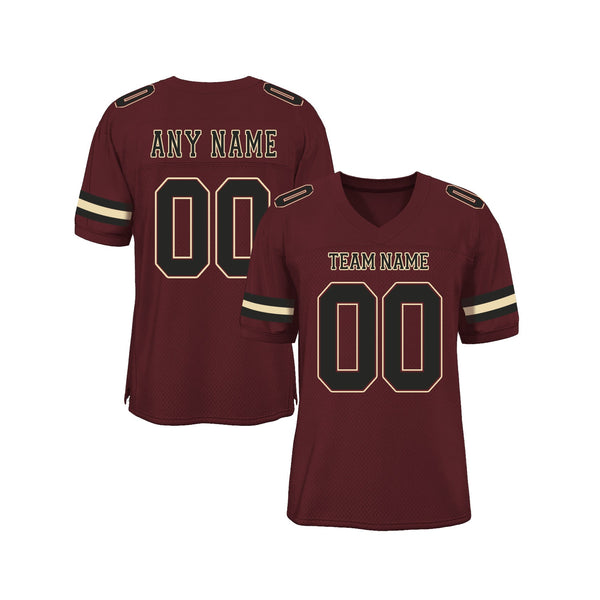 Custom Burgundy Black-Cream Mesh Authentic Classic Style Authentic Sports Football Jersey