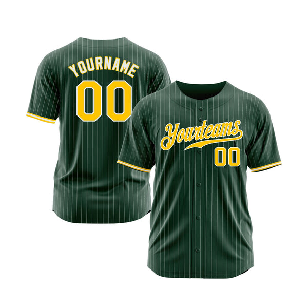Custom Green White Pinstripe Gold-White Classic Style Authentic Sports Baseball Jersey