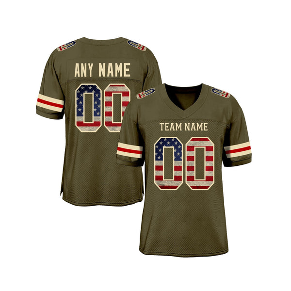 Custom Olive Vintage USA Flag-Cream Mesh Salute To Service Classic Style Authentic Sports Football Jersey