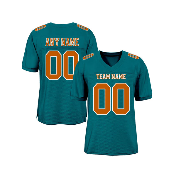 Custom Teal Texas Orange-White Mesh Classic Style Authentic Sports Football Jersey