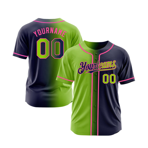 Custom Navy Neon Green-Pink Gradient Fashion Classic Style Authentic Sports Baseball Jersey