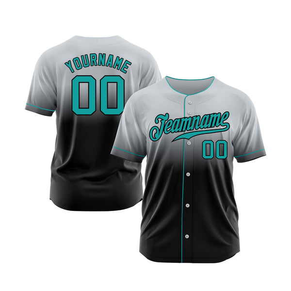 Custom Gray Teal-Black Fade Fashion Classic Style Authentic Sports Baseball Jersey
