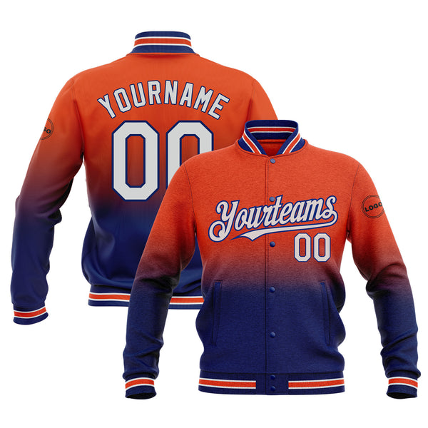 Custom Orange White-Royal Classic Style Two Tone Bomber Varsity Letterman Embroidered Jacket