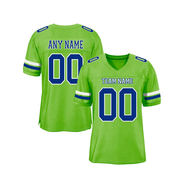 Custom Neon Green Royal-White Mesh Classic Style Authentic Sports Football Jersey
