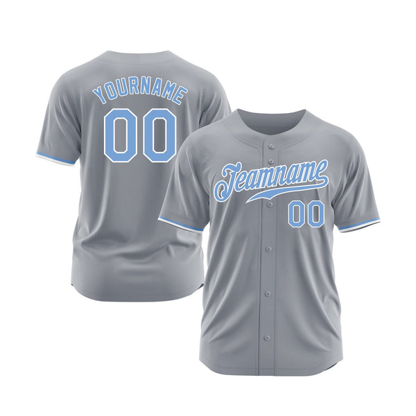 Custom Gray Light Blue-White Classic Style Authentic Sports Baseball Jersey
