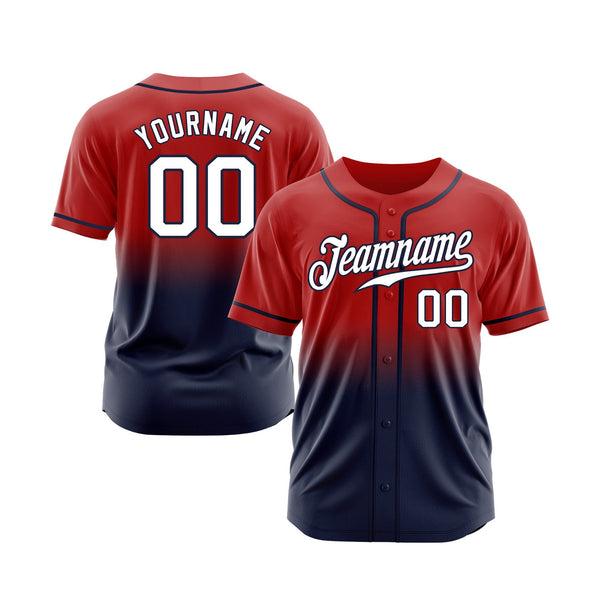 Custom Red White-Navy Fade Fashion Classic Style Authentic Sports Baseball Jersey