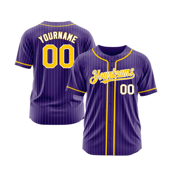 Custom Purple White Pinstripe Gold-White Classic Style Authentic Sports Baseball Jersey