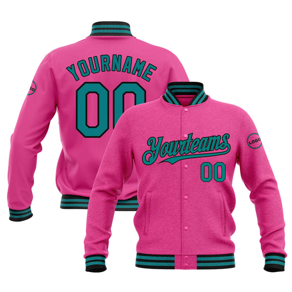 Custom Pink Teal-Black Classic Style Bomber Varsity Letterman Embroidered Jacket