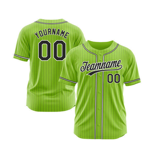 Custom Neon Green Black Pinstripe Black-White Classic Style Authentic Sports Baseball Jersey
