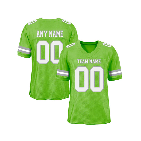 Custom Neon Green White-Gray Mesh Classic Style Authentic Sports Football Jersey