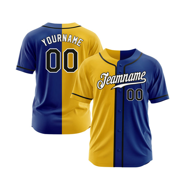 Custom Royal Black-Yellow Split Fashion Classic Style Authentic Sports Baseball Jersey