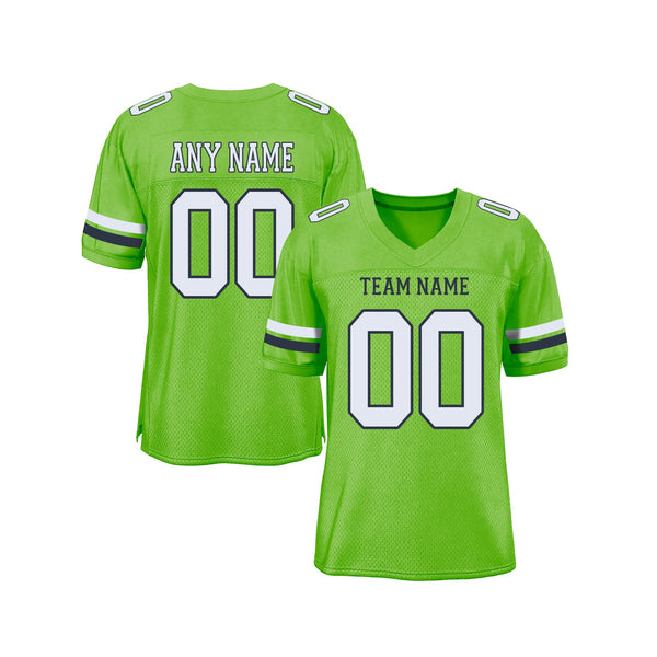 Custom Neon Green White-Navy Mesh Classic Style Authentic Sports Football Jersey