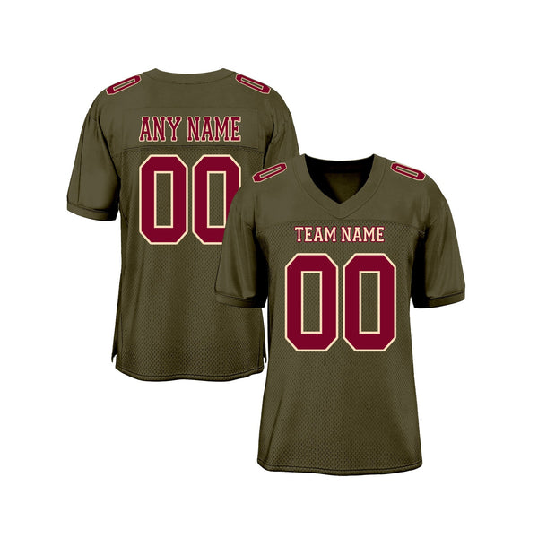 Custom Olive Maroon-Cream Mesh Salute To Service Classic Style Authentic Sports Football Jersey