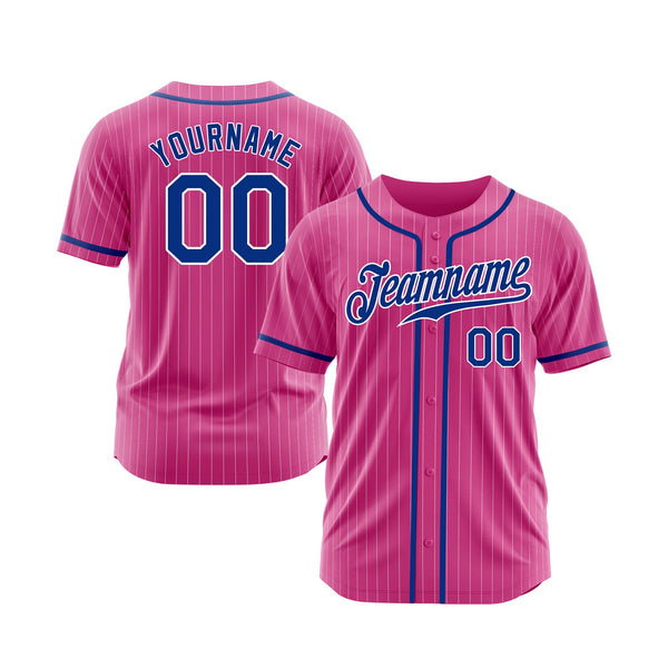 Custom Pink White Pinstripe Royal Classic Style Authentic Sports Baseball Jersey