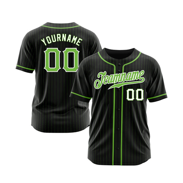 Custom Black Neon Green Pinstripe Neon Green-White Classic Style Authentic Sports Baseball Jersey