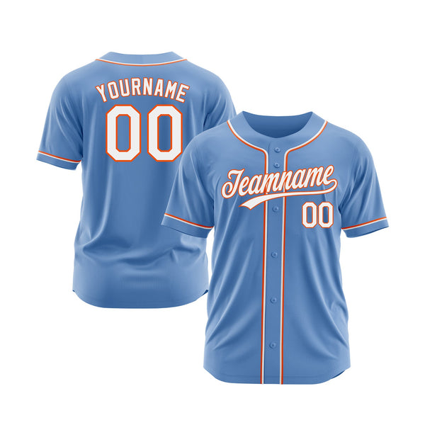 Custom Powder Blue White-Orange Classic Style Authentic Sports Baseball Jersey