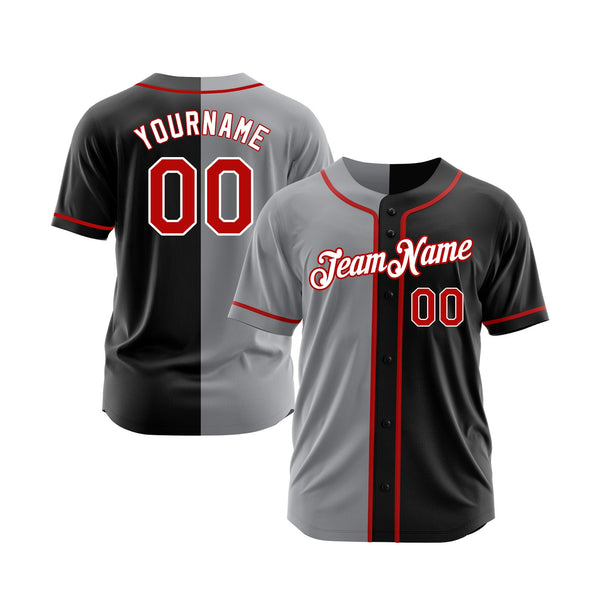 Custom Black Red-Gray Split Fashion Classic Style Authentic Sports Baseball Jersey
