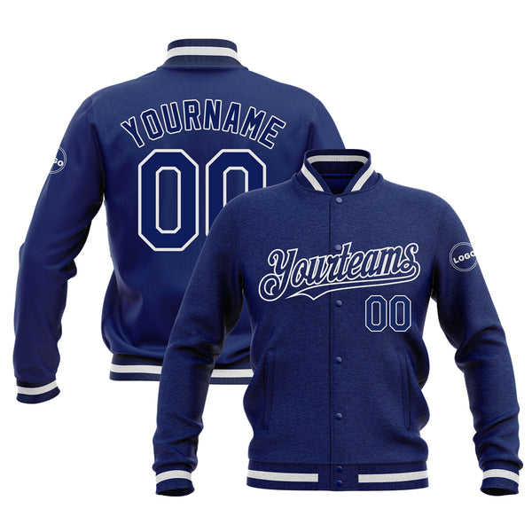 Custom Royal Royal-White Classic Style Bomber Varsity Letterman Embroidered Jacket