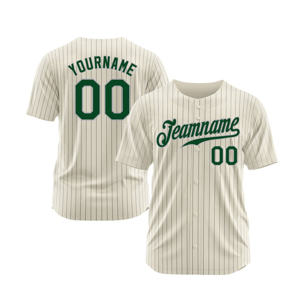 Custom Cream Gray Pinstripe Green-Gray Classic Style Authentic Sports Baseball Jersey