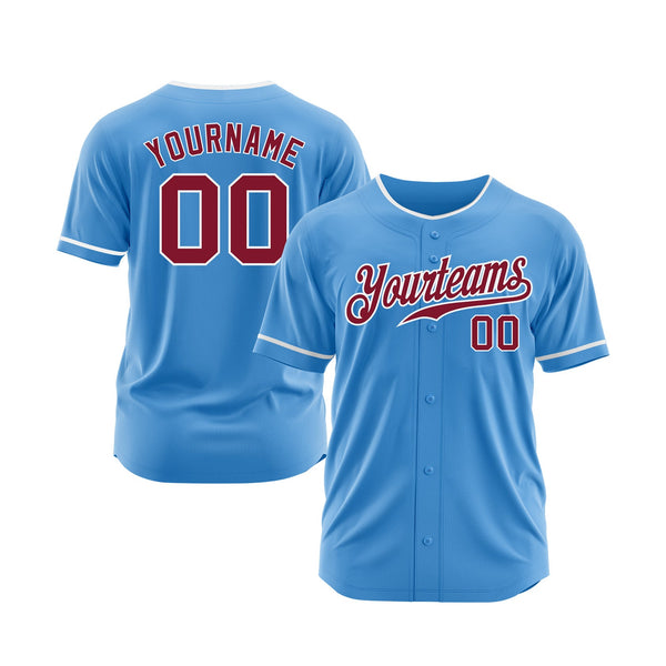 Custom Powder Blue Crimson-White Classic Style Authentic Sports Baseball Jersey