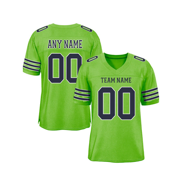 Custom Neon Green Navy-White Mesh Classic Style Authentic Sports Football Jersey