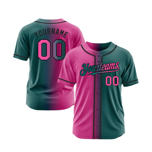 Custom Teal Pink-Black Gradient Fashion Classic Style Authentic Sports Baseball Jersey