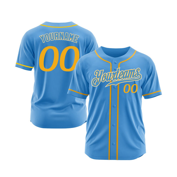 Custom Powder Blue Gold-White Classic Style Authentic Sports Baseball Jersey
