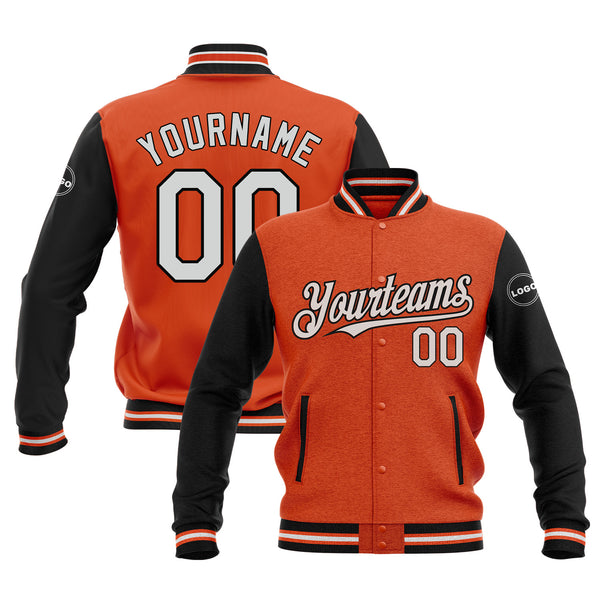Custom Orange White-Black Classic Style Two Tone Bomber Varsity Letterman Embroidered Jacket