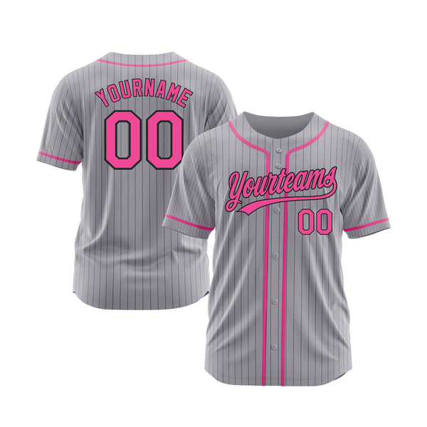 Custom Gray Black Pinstripe Pink Classic Style Authentic Sports Baseball Jersey