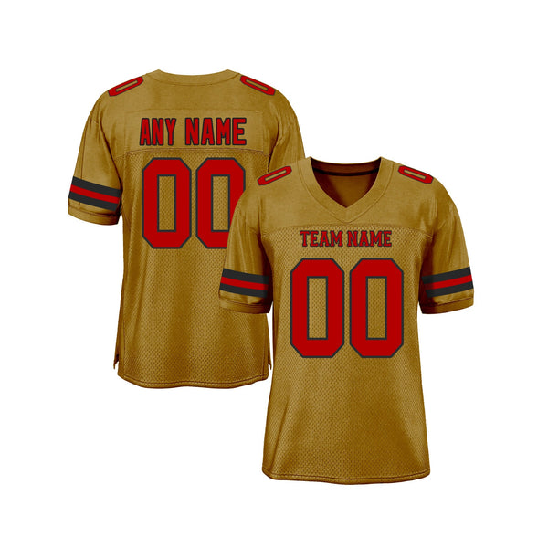 Custom Old Gold Red-Black Mesh Classic Style Authentic Sports Football Jersey