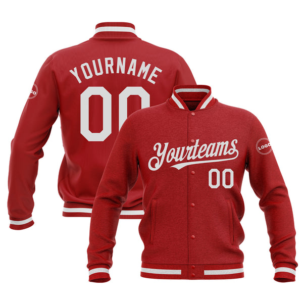 Custom Red White Classic Style Bomber Varsity Letterman Embroidered Jacket