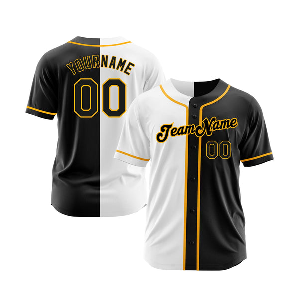 Custom White-Black Gold Split Fashion Classic Style Authentic Sports Baseball Jersey