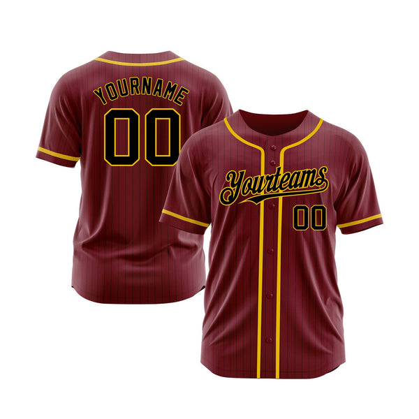 Custom Crimson Black Pinstripe Black-Gold Classic Style Authentic Sports Baseball Jersey
