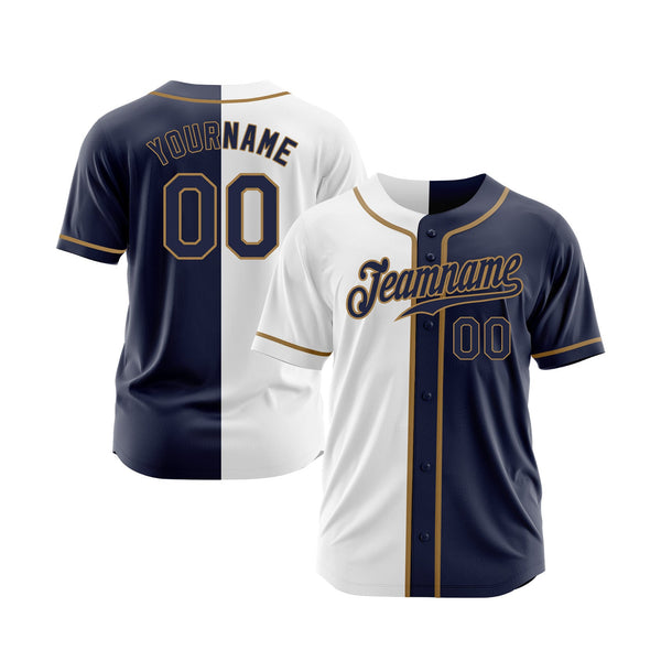 Custom White Navy-Old Gold Split Fashion Classic Style Authentic Sports Baseball Jersey