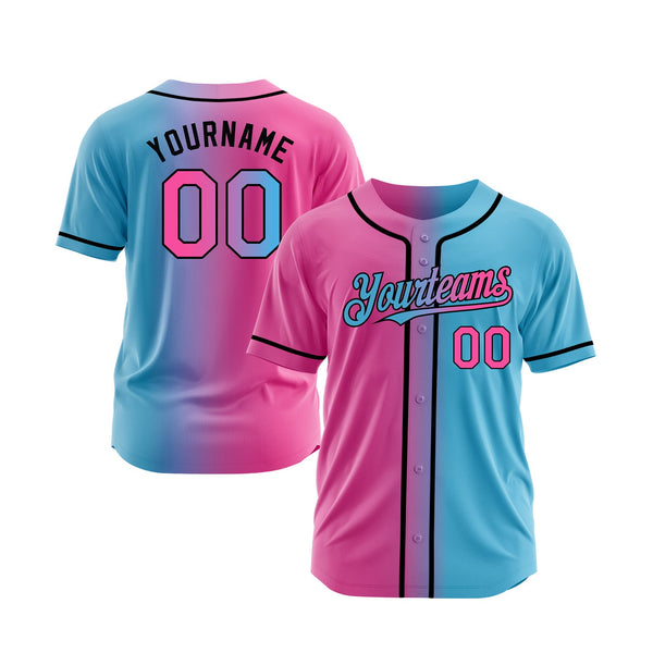 Custom Sky Blue Pink-Black Gradient Fashion Classic Style Authentic Sports Baseball Jersey