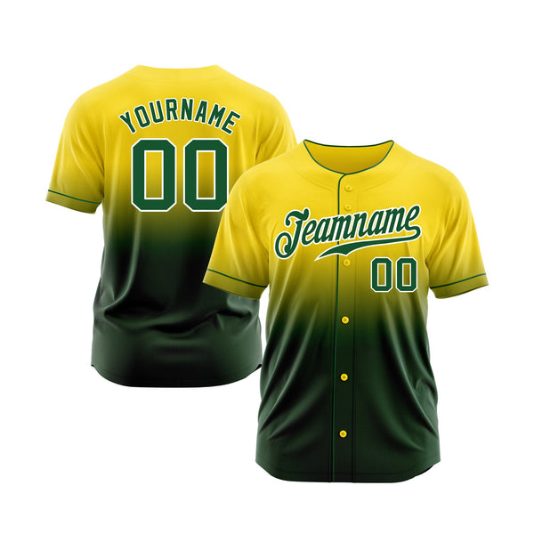 Custom Yellow Green-White Fade Fashion Classic Style Authentic Sports Baseball Jersey
