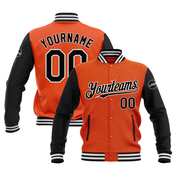 Custom Orange Black-White Classic Style Two Tone Bomber Varsity Letterman Embroidered Jacket