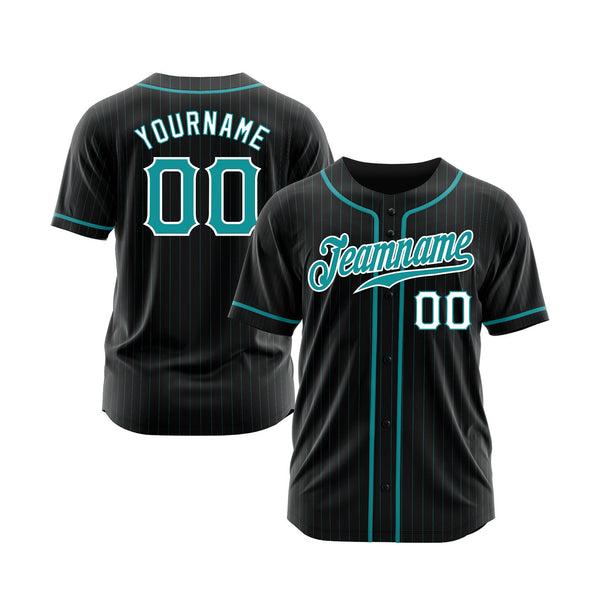 Custom Black Aqua Pinstripe Teal-White Classic Style Authentic Sports Baseball Jersey