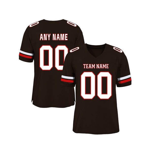 Custom Brown White-Red Mesh Classic Style Authentic Sports Football Jersey