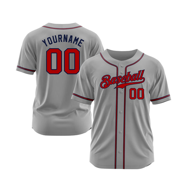 Custom Gray Red-Navy Classic Style Authentic Sports Baseball Jersey