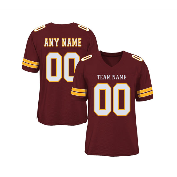 Custom Burgundy White-Gold Mesh Classic Style Authentic Sports Football Jersey