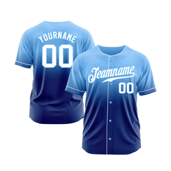 Custom Light Blue White-Royal Fade Fashion Classic Style Authentic Sports Baseball Jersey