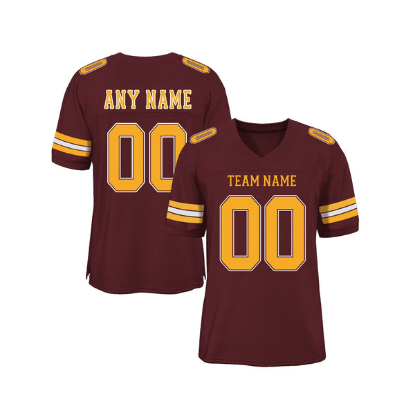 Custom Burgundy Gold-White Mesh Classic Style Authentic Sports Football Jersey