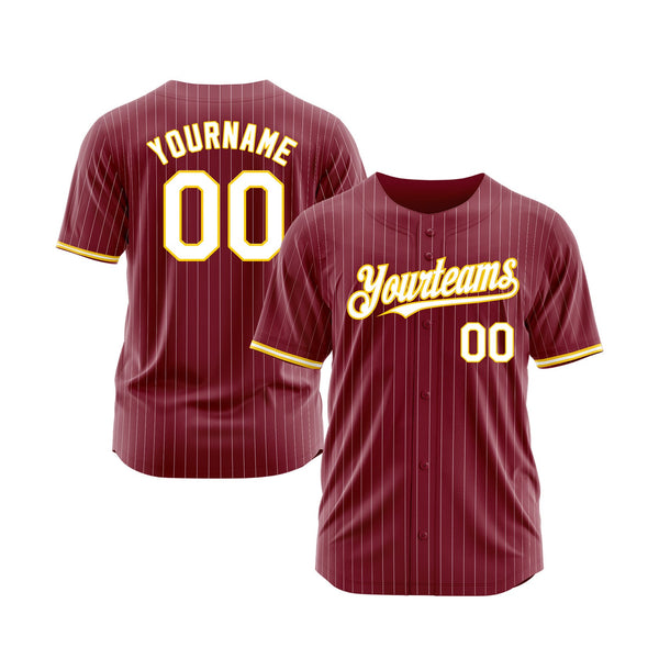 Custom Crimson Cream Pinstripe Gold-White Classic Style Authentic Sports Baseball Jersey