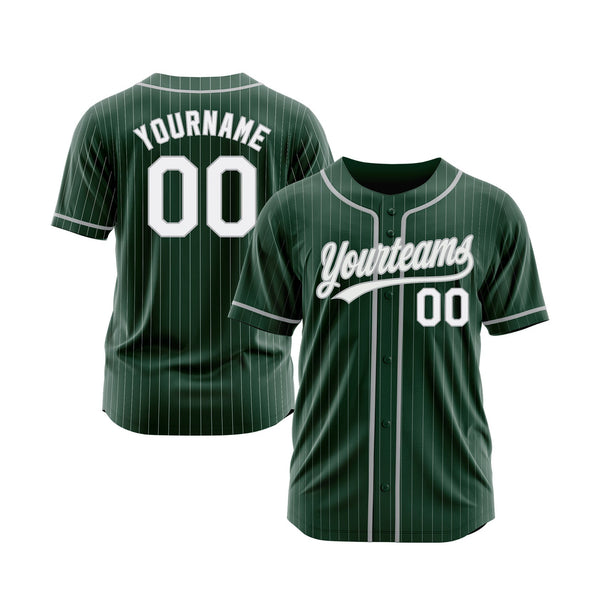 Custom Green White Pinstripe Gray Classic Style Authentic Sports Baseball Jersey