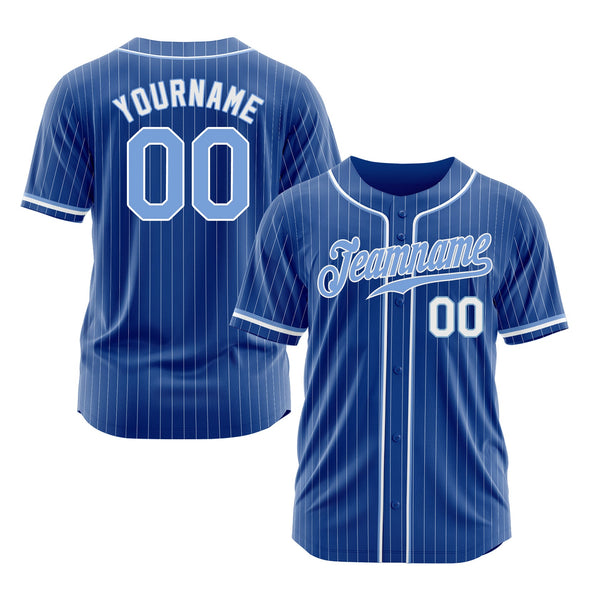 Custom Royal Light Blue Pinstripe Light Blue-White Classic Style Authentic Sports Baseball Jersey