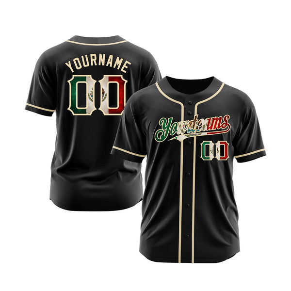 Custom Black Vintage Mexican Flag-City Cream Classic Style Authentic Sports Baseball Jersey