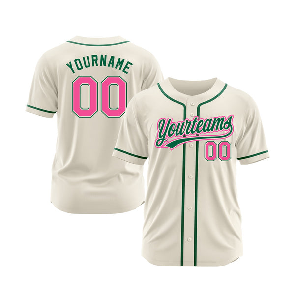 Custom Cream Pink-Kelly Green Classic Style Authentic Sports Baseball Jersey